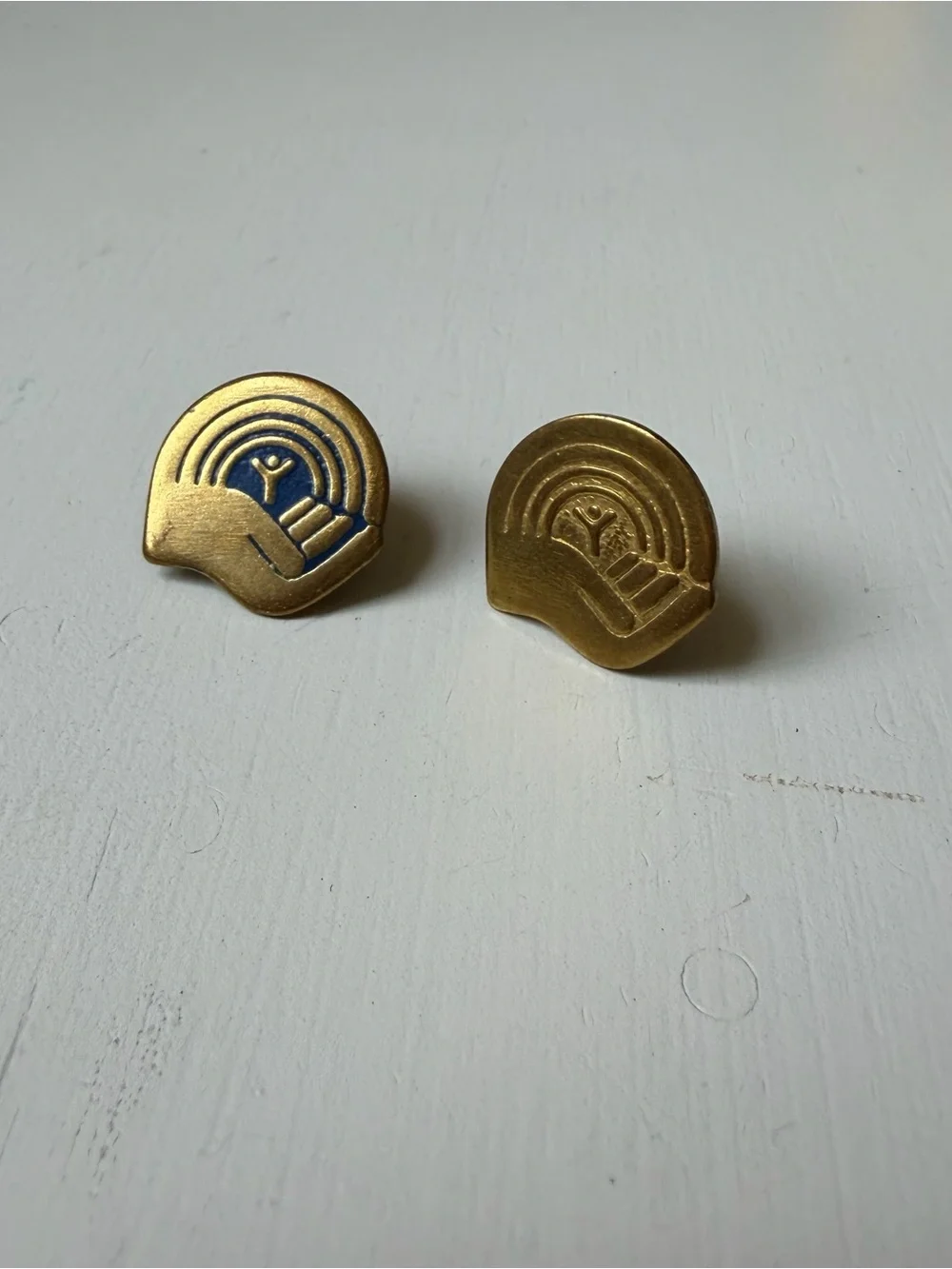 Vintage United Way YMCA Gold Tone Union Made AFL Lapel Hat Brooch Pin Set of 2